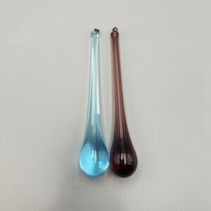 Pair Hand Blown Glass Teardrop Christmas Ornaments Prisms Aqua Amethyst MCM 4”